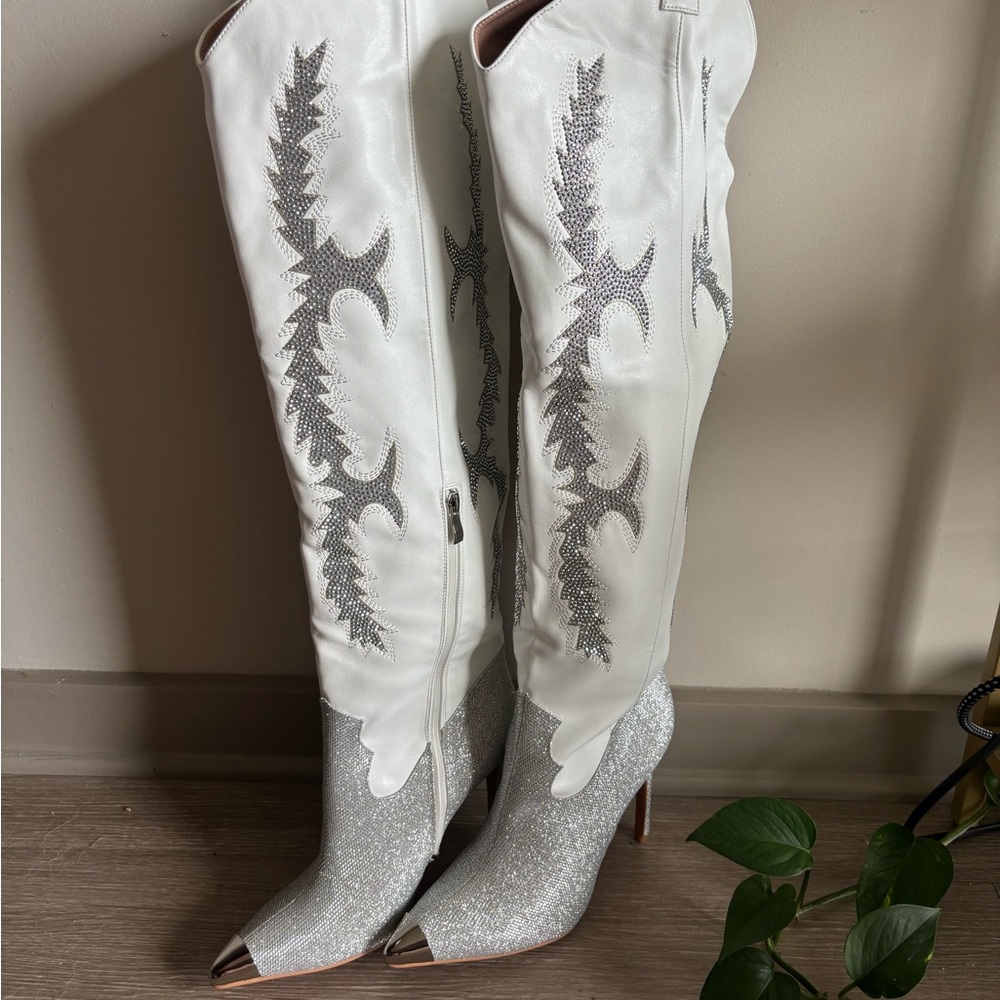 Rhinestone Knee High Cowboy Boot Heels